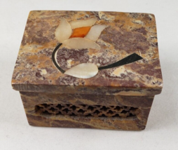 Soatone Trinket Box Mother of Pearl Inlay Made In India Removable Lid Rectangle - £14.71 GBP
