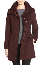 New NWT Womens Cole Haan Coat 10 Wool Bordeaux Dark Red Burgundy Stand U... - $376.20