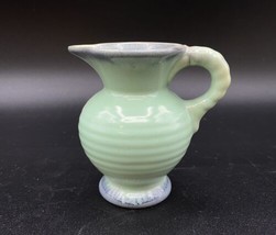 Vintage Small 3.5” Creamer Pitcher Jug Primitive Art Pottery Green Glaze... - $15.14