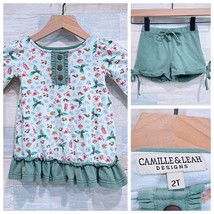 Camille &amp; Leah Christmas Ruffle 2 Piece Set Green Mistletoe Toddler Girl 2T - £26.75 GBP