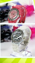 Wholesale Lot of 25 - Zebra Dial 1-line Crystal Bezel Woman Silicone Band Watch - £66.26 GBP