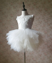WHITE Lace Tutu Dress Wedding Girl Knee Length Puffy Tutu Dress image 8