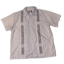 Haband Guarabera White Full Zip Embroidered Top Shirt Pockets Mens Large - £12.78 GBP