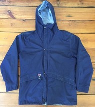 Vintage Schoffel Hooded Blue Light Weight Polyester Rain Jacket Parka S 42&quot; Chst - £19.80 GBP