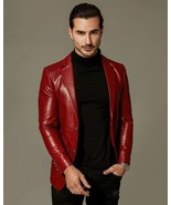 Real Lambskin Genuine Leather Stylish  Business Formal Red Handmade Men ... - €108,56 EUR+