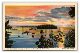 Yacht Club Moorings At Sunset Puget Sound Washington WA UNP Linen Postca... - $3.91