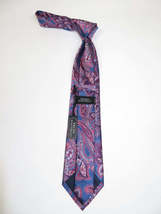 Men's 100% Silk Necktie By Bruno Piattelli Paisley Floral Fancy BP19 Pink Blue image 3