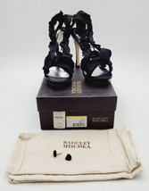 BADGLEY MISCHKA Black Ruffle Satin 10 M Open-toe PLATFORMS Shoes Heels - $74.79