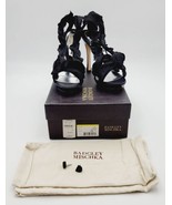 BADGLEY MISCHKA Black Ruffle Satin 10 M Open-toe PLATFORMS Shoes Heels  - £59.92 GBP