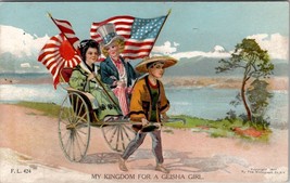 Patriotic My Kingdom for a Geisha Girl Boy Uncle Sam Japan USA Flags Postcard Y6 - £23.85 GBP