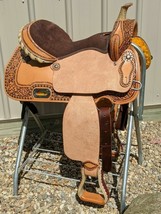 Western trail saddle 16&quot; on ECO- leather buffalo color tan- on drum dye ... - £367.89 GBP