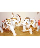 Marble Dust Elephant Pair - Vastu Zen Decor White Elephant Figurine - $433.21 CAD