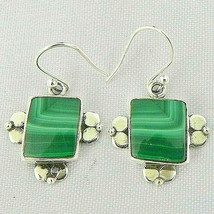 925 Argent Sterling Malachite Pierre Précieuse Main Pendantes Oreilles Elle Gift - £26.11 GBP