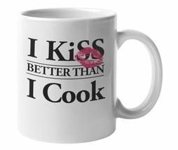I Kiss Better Than I Cook. Funny Housewife Humor With Lips Print Coffee &amp; Tea Mu - £15.48 GBP+