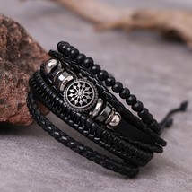 IFMIA 4pcs/ set Adjustable Leather Bracelets for Men Braided PU Black Brown Bang - £11.54 GBP