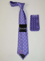 Men's Stacy Adams Tie and Hankie Set Woven Silky #Stacy7 Lavender Polka Dot image 2