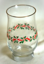 Libbey Hurricane Glass Christmas Holly Berry Gold Rim - £10.11 GBP