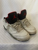 Air Jordan 5 Retro BG &quot;White Cement&quot; Shoes GG8 White/Red 440888-104 Size 6Y - £30.57 GBP