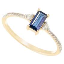 Baguette Blue Sapphire Diamond Everyday Ring in 14k Solid Yellow Gold - £300.73 GBP