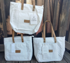3 @ COZY EARTH Natural Lined White Canvas Zippered Tote Bags ~ NWT - £31.16 GBP