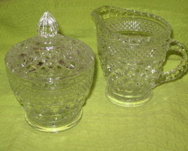 Indiana Glass Diamond Point Covered Sugar &amp; Creamer-1960&#39;s - £16.82 GBP