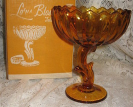 Indiana Glass Lotus Blossom Compote-Amber-1960's-1970's - $18.00