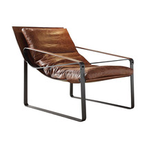 27" Brown Top Grain Leather And Steel Lounge Chair - $28,615.94 MXN