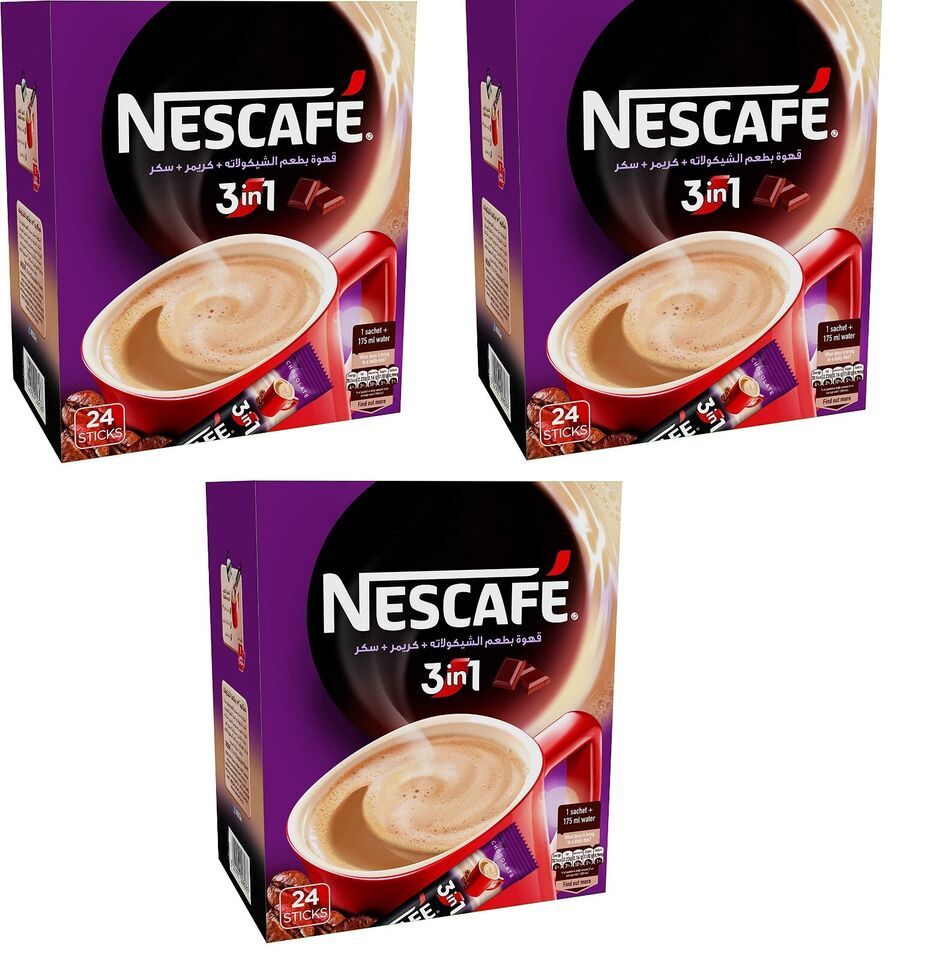 Nescafe 3 In 1 Chocolate Flavor Instant Coffee Mix 72 x 18 g Sticks 3 Packs - $55.39