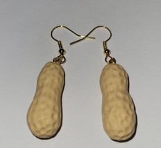 Peanut Earrings Gold Tone Wire Charms Nut In Shell  - $8.50
