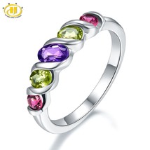 Engagement Women&#39;s Ring Natural Gemstone Amethyst Peridot Rhodolite Garnet Solid - £37.44 GBP