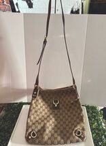 Gucci GG Canvas Brown Messenger Crossbody Bag Leather Trim Gold Hardware... - €118,17 EUR