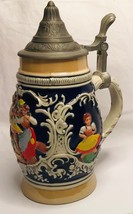 Vintage German Beer Stein Mug with Pewter Lid, Ceramic and 3D Design - £15.53 GBP