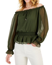 NWT Women&#39;s INC International Concepts Green Off the Shoulder Blouse Top Sz XL - $38.60