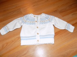 Infant Size 9 Months Carter&#39;s White Blue Bear Cardigan Sweater Button Up EUC - £9.43 GBP