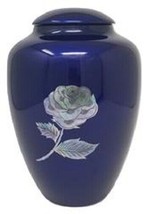 Large/Adult 200 Cubic Inch Fiber Glass Shell Art Blue Rose Cremation Urn - £152.34 GBP