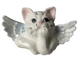 Adorable White Kitten Shelf Sitter Figurine with Blue Tipped Angel Wings - $16.95