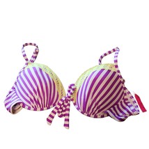 Mudd Juniors Bikini Top XL Swimwear Push Up Purple Striped Womens Swimsuit New - £7.72 GBP