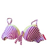 Mudd Juniors Bikini Top XL Swimwear Push Up Purple Striped Womens Swimsu... - £7.26 GBP