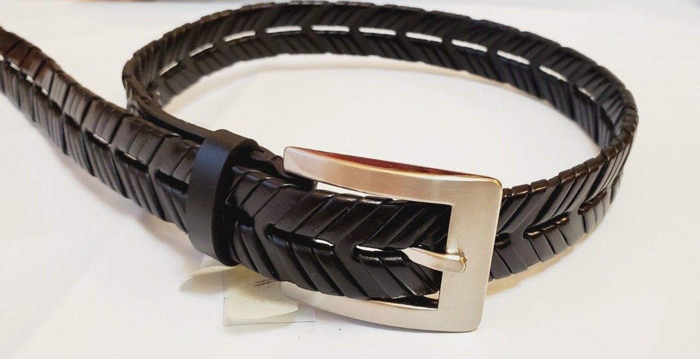 Primary image for Boy's Black Weave Bonded Leather Belt Size 26/65 New W/O Tags Silver Buckle