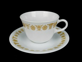 Corelle Livingware Cup &amp; Saucer Set, Gold Butterfly Pattern, Corning War... - $12.69
