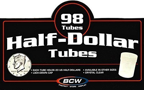1 Display Box with 98 Round Half Dollar Coin Tubes for Half Dollar Coins - Kenne