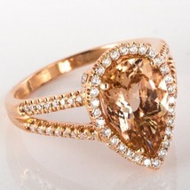 2.98 TCW Pera Pesca Morganite Diamante Fidanzamento Anello 14k Oro Rosa - £1,022.70 GBP