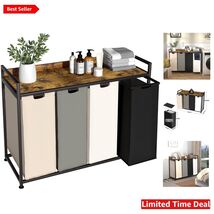 Compact Laundry Basket with Adjustable Shelf &amp; Movable Wheels - Rustic E... - $186.07