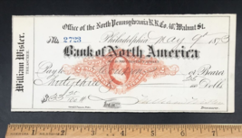 1873 North Pennsylvania Railroad Philadelphia Cancelled Check Bank of N ... - £21.53 GBP