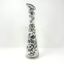 VTG Glass Vase Silver Overlay Clear MCM Asymmetric Rim Tulip Flower Filigree 10” - £17.79 GBP