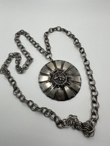 Vintage Unsigned Designer Silver Eagle Medallion 6.2cm Pendant Necklace 30” - £39.56 GBP