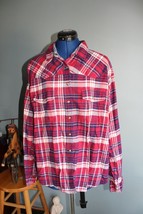 Jachs Girlfriend Women&#39;s Red/Blue Bea Plaid Long Sleeve Snap Front Shirt ~XXL~ - £14.22 GBP