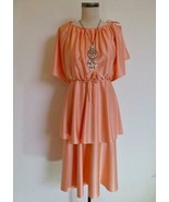 Vintage Disco Maxi Convertible Dress S Shiny Knit Skirt Mini Peach Godde... - $89.99