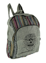 Zeckos Sugar Skull Grey Cotton Canvas Striped Tapestry Fully Lined Backpack - £26.96 GBP