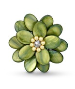 Lime Green Mother of Pearl Sweet Azalea Floral Pin-Brooch - £19.54 GBP